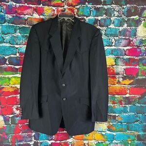 Vintage Dallas Western Apparel Men's 46R Navy Blue Trilobal Wool Blend Jacket Bl